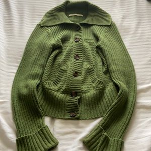 Pea Green Button Jacket Sweater Material Size L